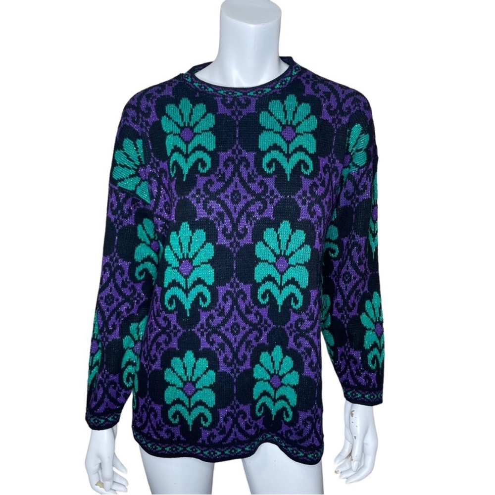 Vintage 1980s dana scott purple green sweater tunic womens size S
